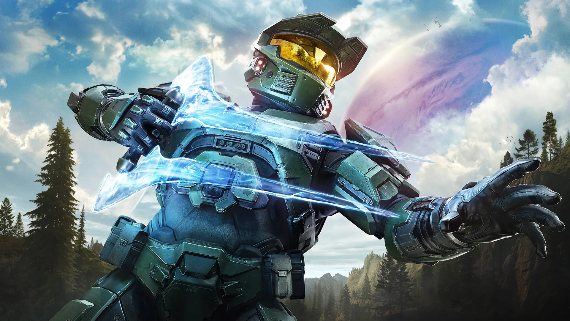 Master Chief holding an Energy Sword in Halo Campaign Evolved launch artwork