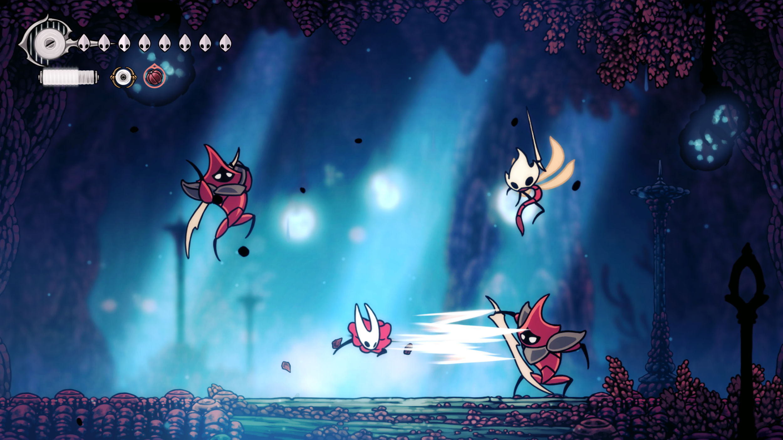Hornet travels through a colorful organic environment filled with coral-like growth.