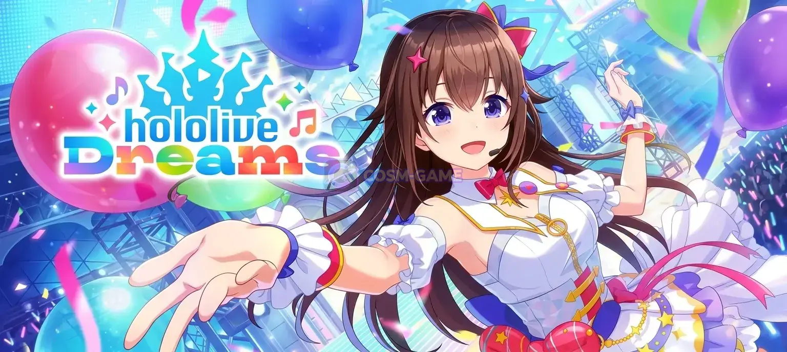 hololive Dreams launch key art with the game logo and hololive talents.