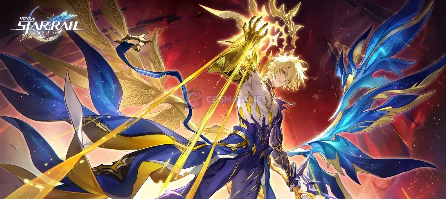 Archer and Saber face the Honkai: Star Rail and Fate/stay night [Unlimited Blade Works] crossover across a cosmic battlefield.
