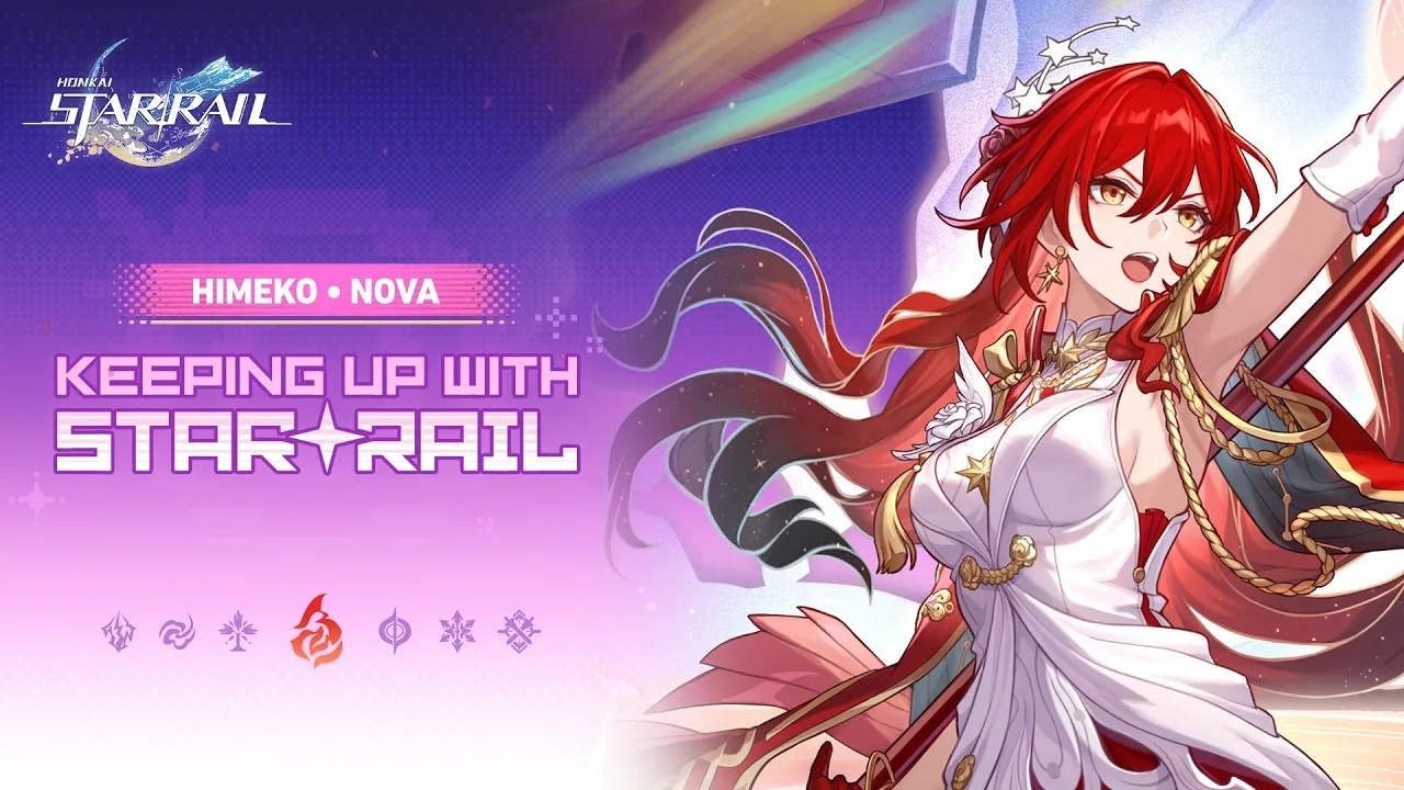 Himeko Nova poses beside her mechanical combat equipment.