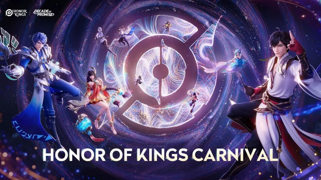 Honor of Kings anniversary artwork presents heroes and festivities from the global carnival celebration.