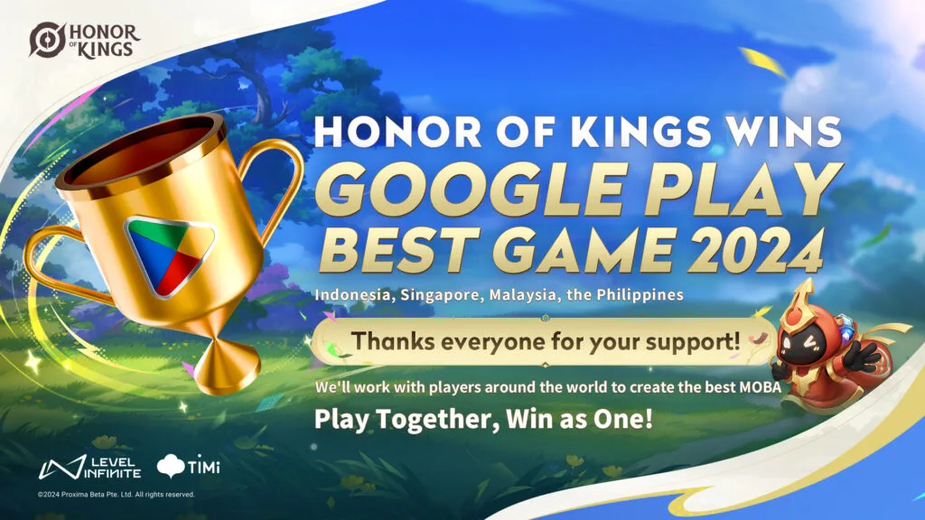 Honor of Kings official artwork celebrates the game's mobile release and regional community achievements.