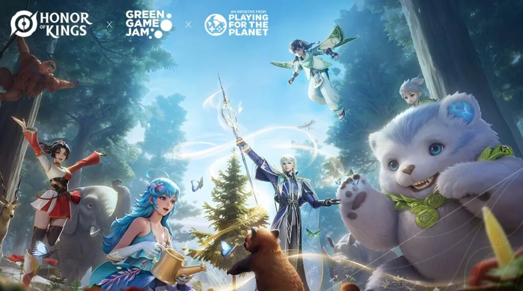 Honor of Kings promotional artwork presents the game's Green Game Jam environmental campaign.