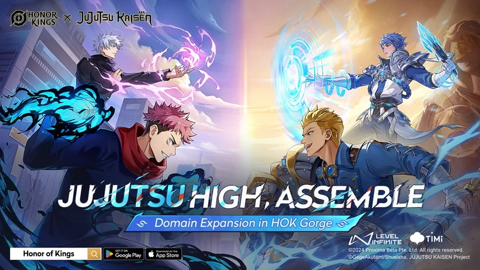 Honor of Kings characters appear in official artwork for the Jujutsu Kaisen collaboration.