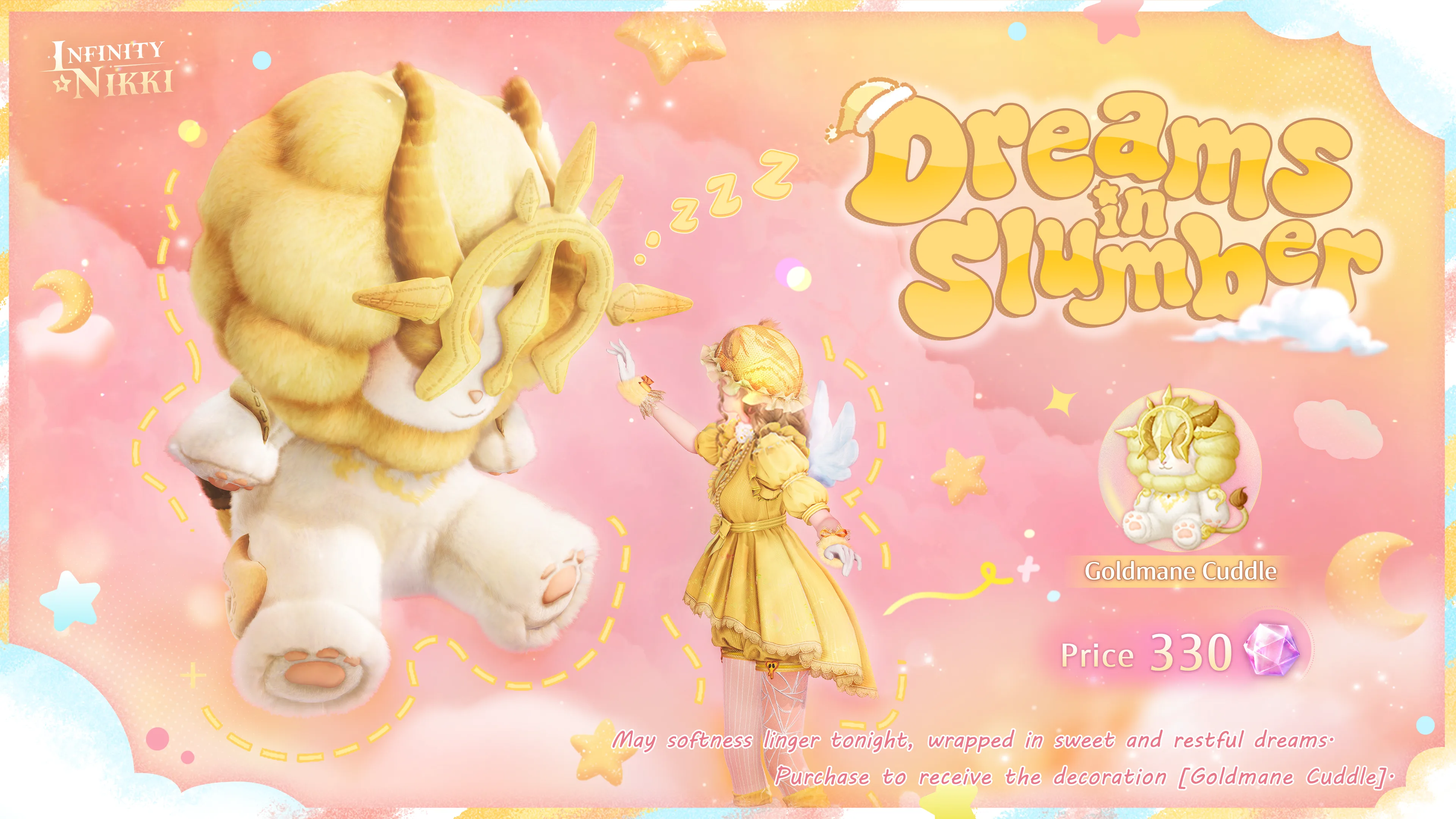 The Goldmane Cuddle decoration appears in official Version 2.8 store artwork.