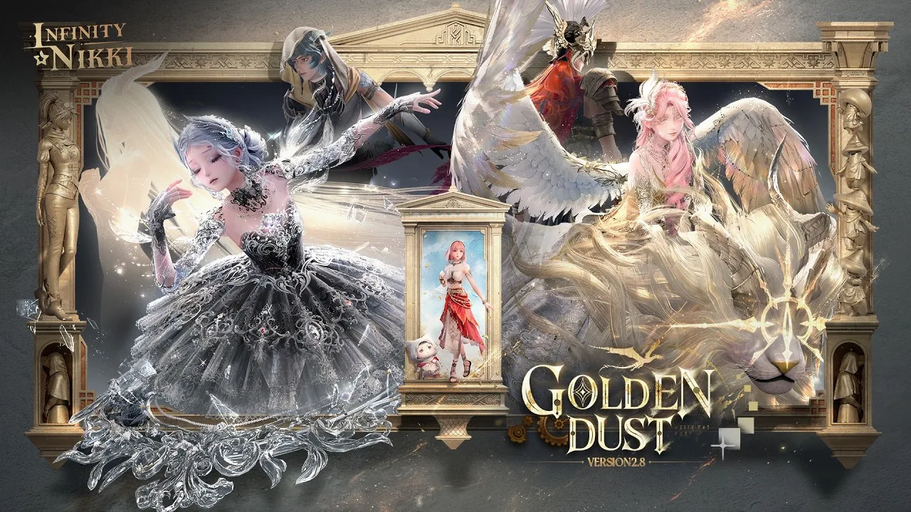 Infinity Nikki Version 2.8 promotional art showing the Heaven's Reach city environment