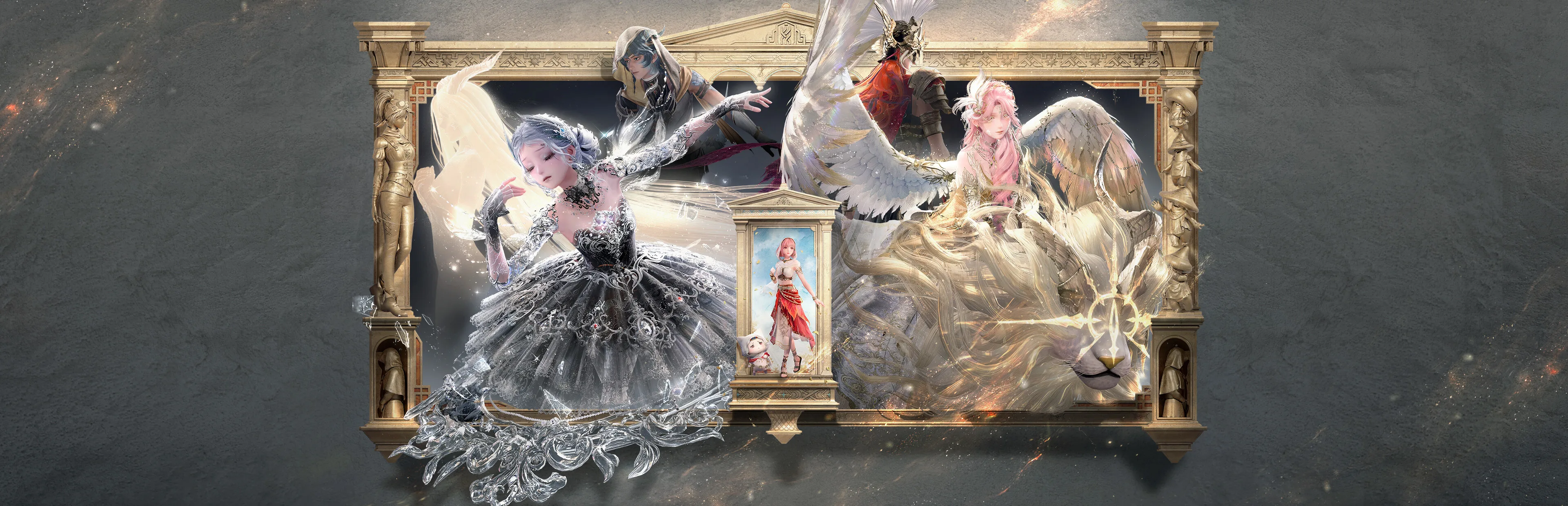 Nikki and the Golden Dust cast framed in Infinity Nikki Version 2.8 key art