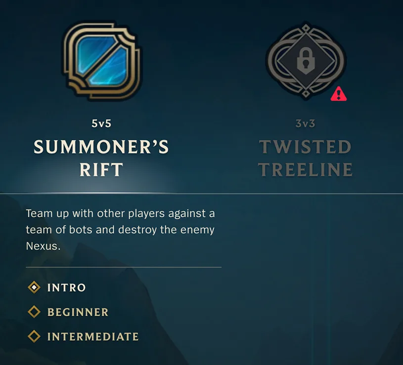 Summoner’s Rift selected in the League of Legends game-mode menu