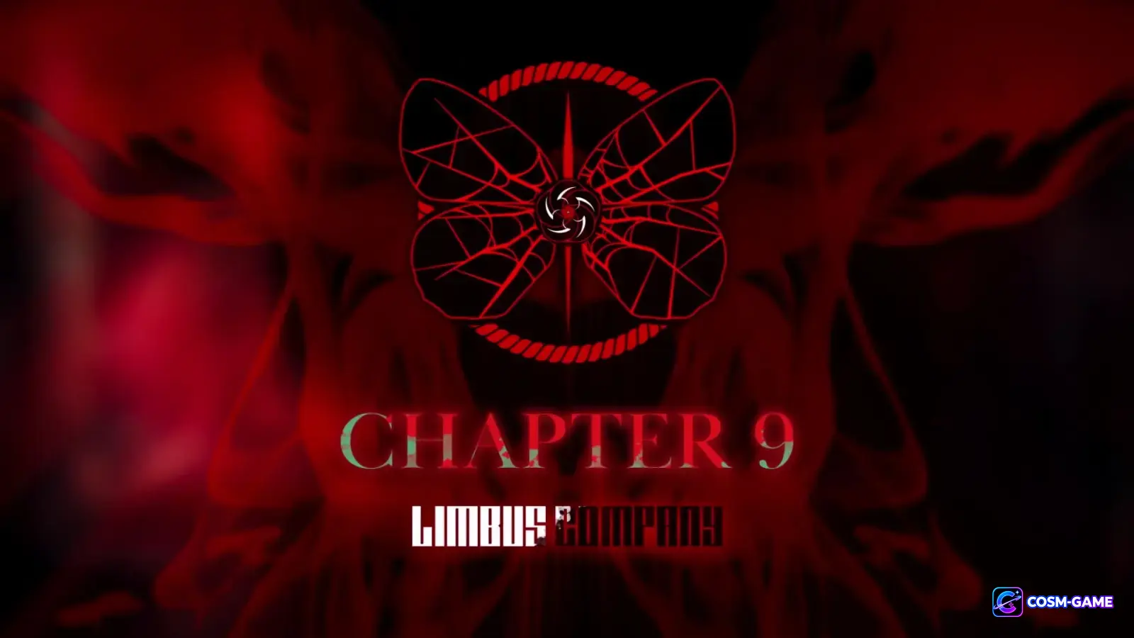 A red butterfly shaped insignia appears above the Chapter 9 title against a dark crimson background.
