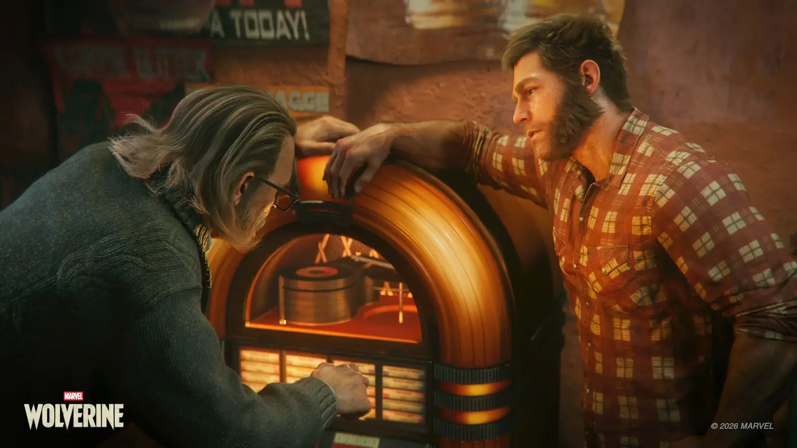 Wolverine and Jean Grey sitting together inside the Princess Bar