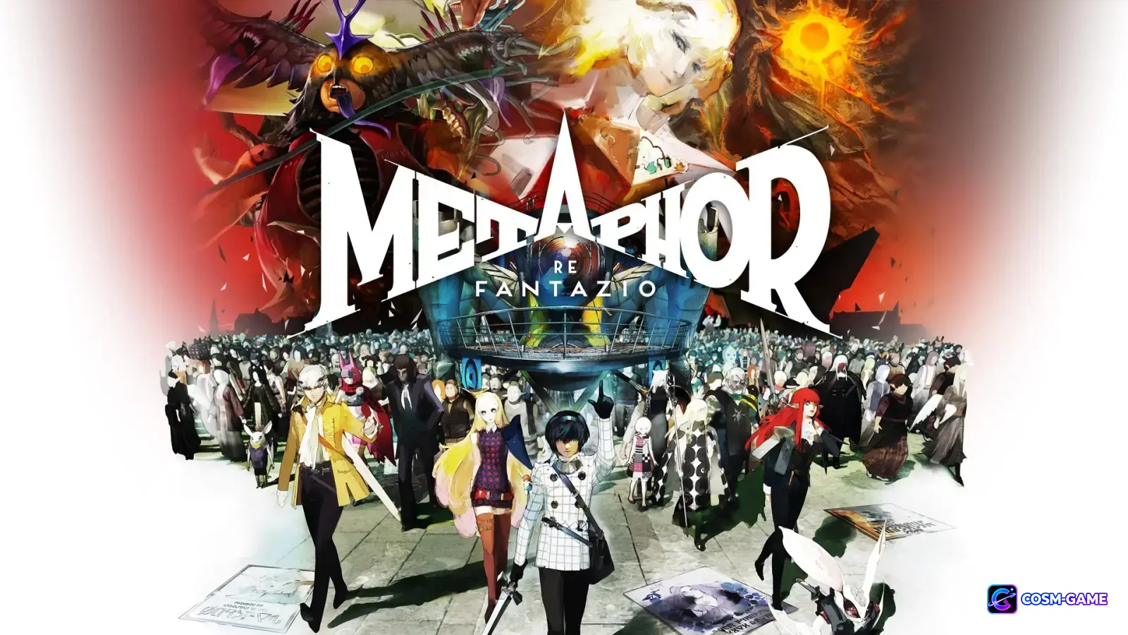 Metaphor: ReFantazio key art showing the protagonist and a large cast beneath the game logo.