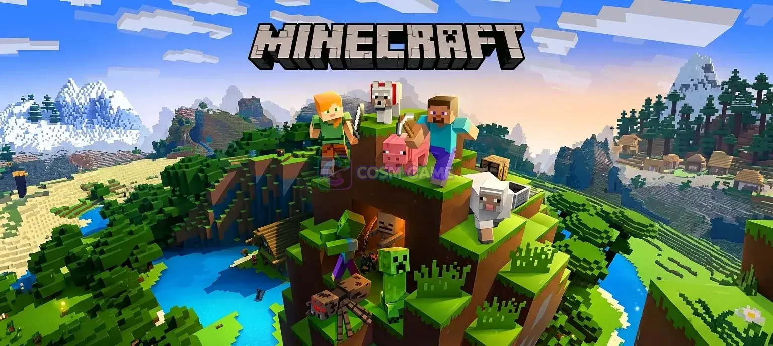 Steve rides a pig in a boat while holding a diamond spear beside a sulfur cube containing blue ice.