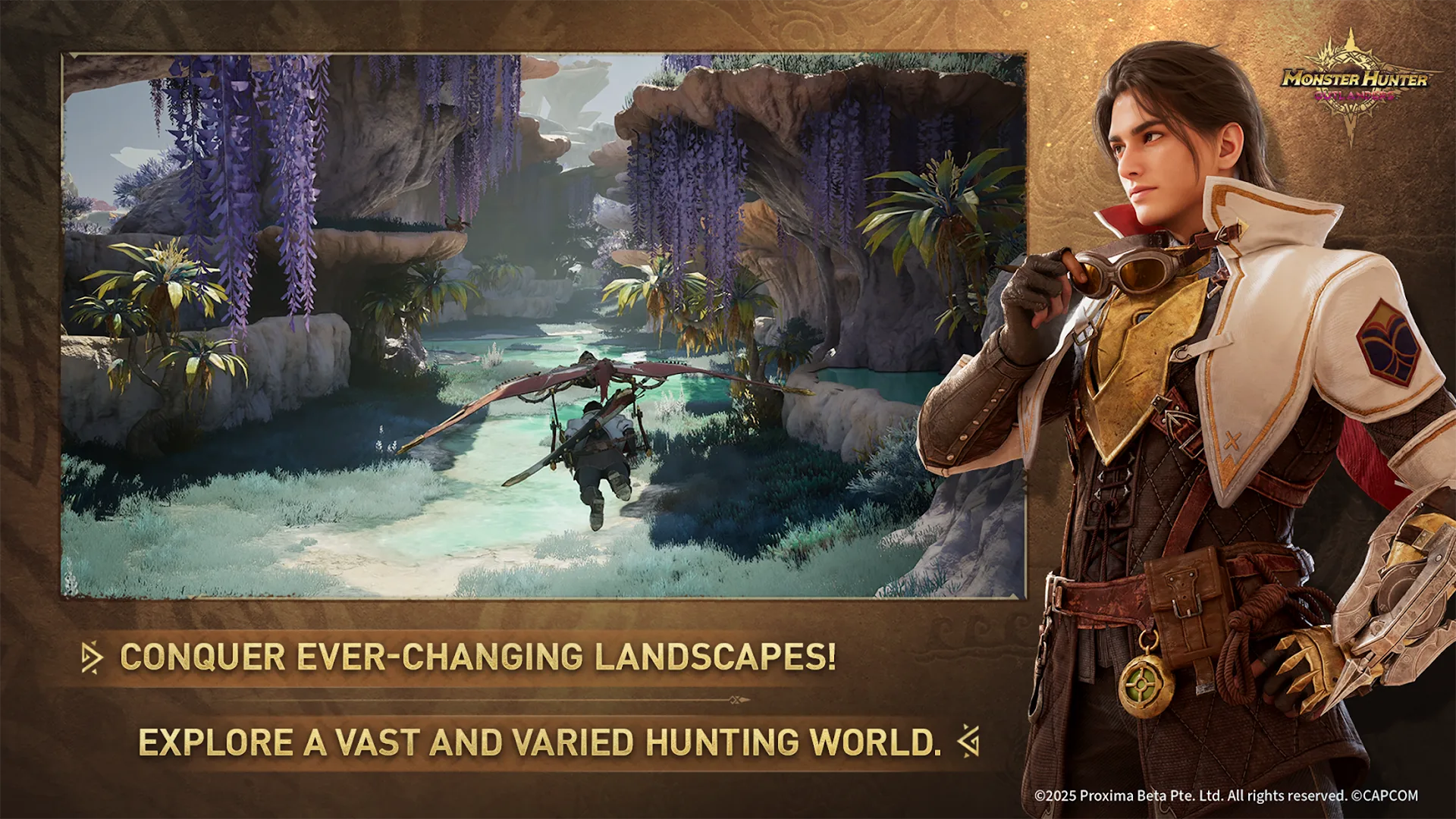 Playable Adventurers using different combat roles in Monster Hunter Outlanders.