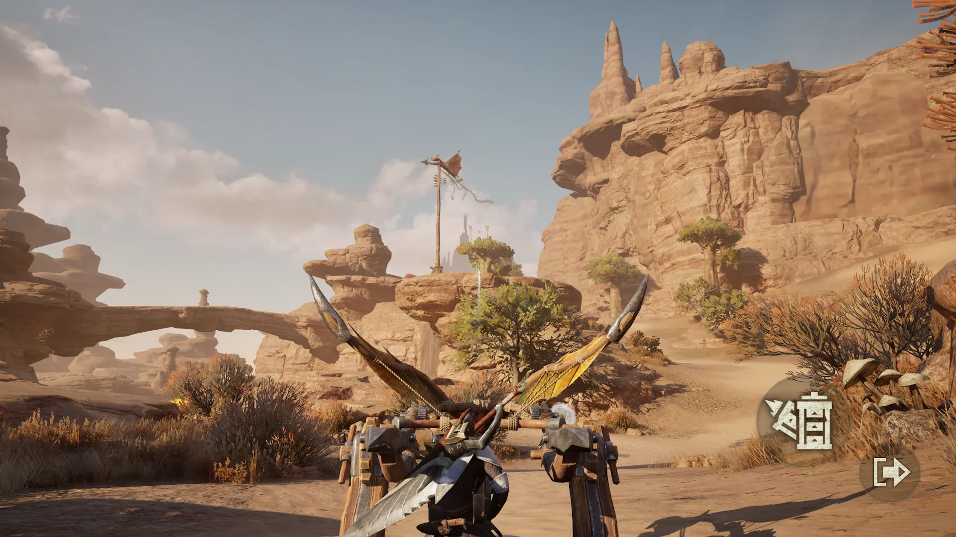 Resource gathering and hunt preparation in Monster Hunter Outlanders.