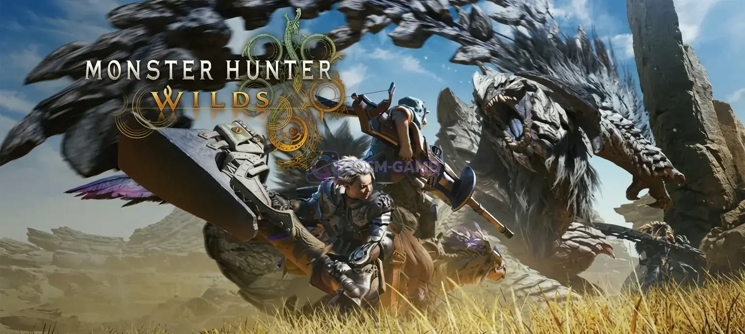 A hunter confronts a huge pale armored monster in a grassy part of the Forbidden Lands.
