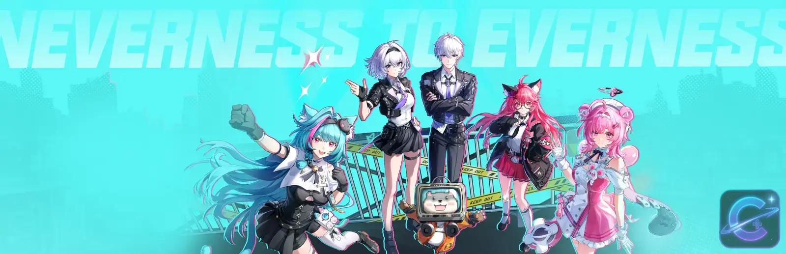 NTE Neverness to Everness characters gathered in a wide supernatural city promotional scene