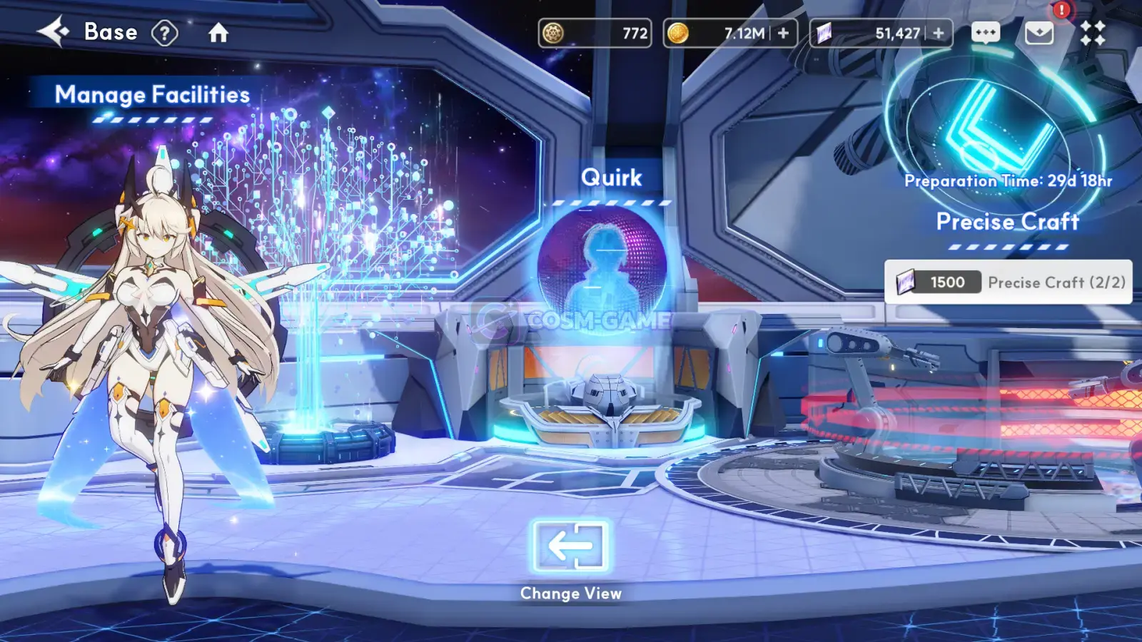 The OUTERPLANE Base screen shows facility locations within the revised layout.