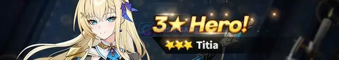 Blonde-haired Titia beside the OUTERPLANE 3-star Hero announcement banner.