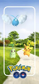 Pokémon GO Google Play screenshot showing a Pokémon encounter in augmented reality