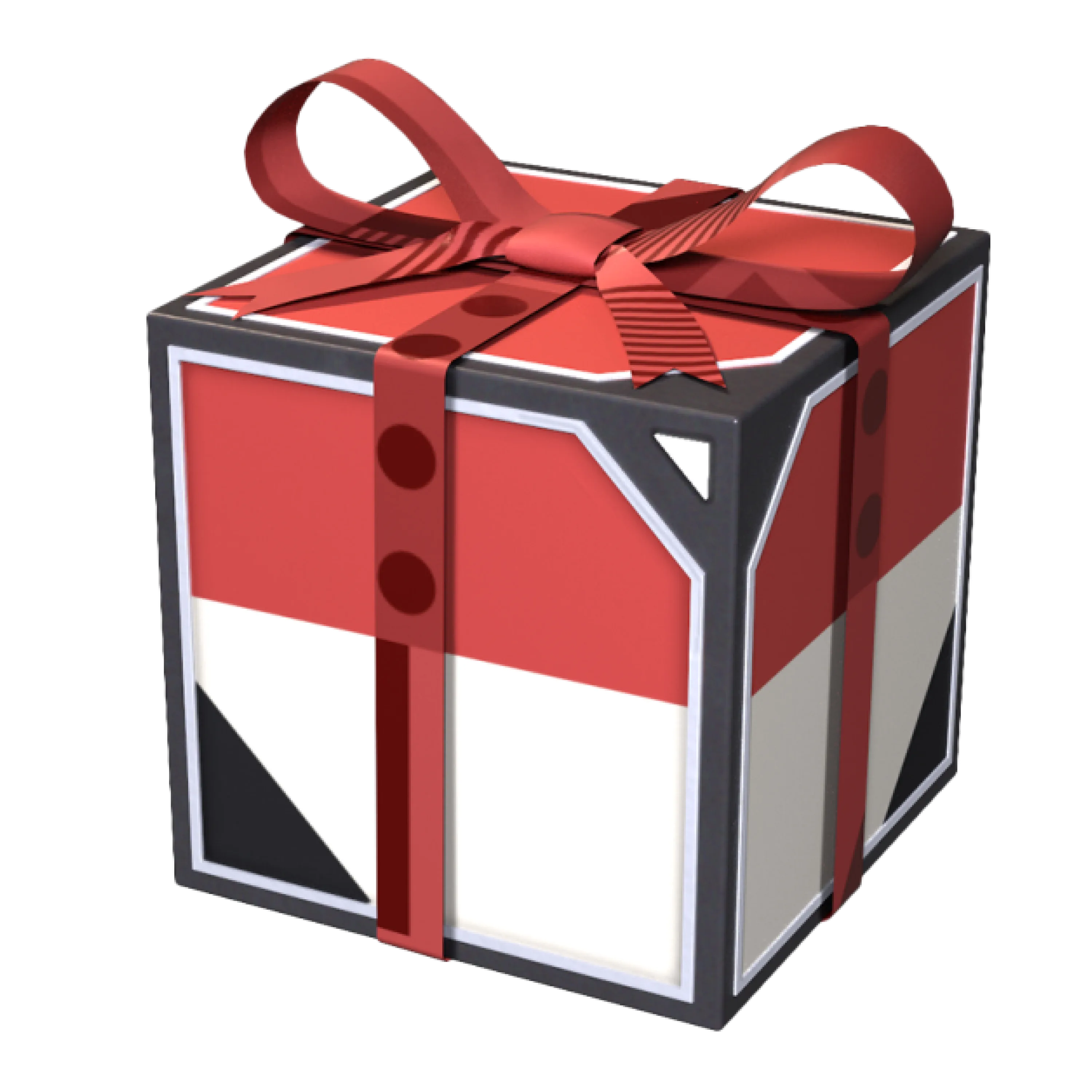 Red and black Pokémon GO gift box tied with a ribbon on a transparent background.