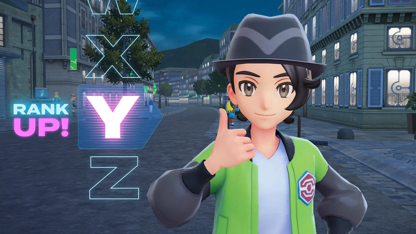 A Trainer celebrates advancing from Rank Z to Rank Y in the Z-A Royale.