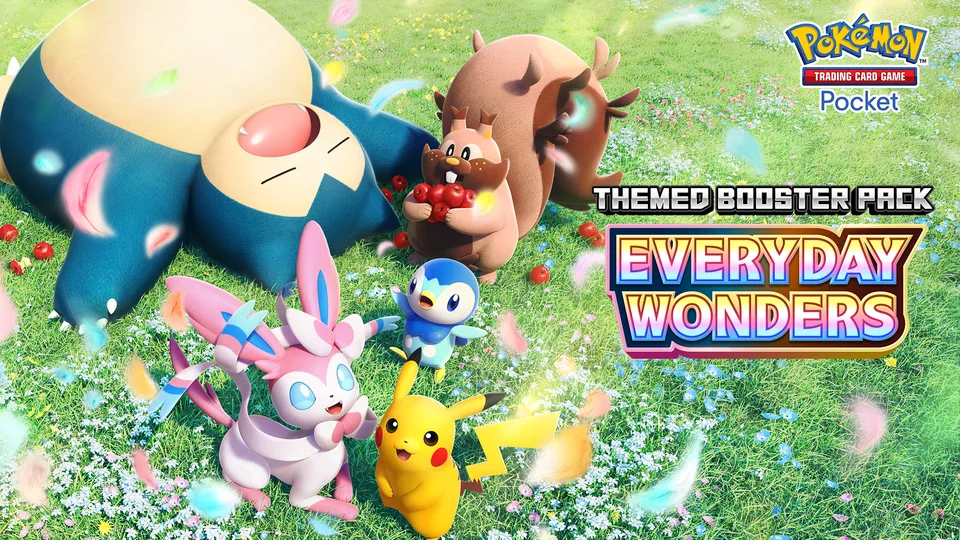 Official Pokémon TCG Pocket promotional artwork with mobile card presentation