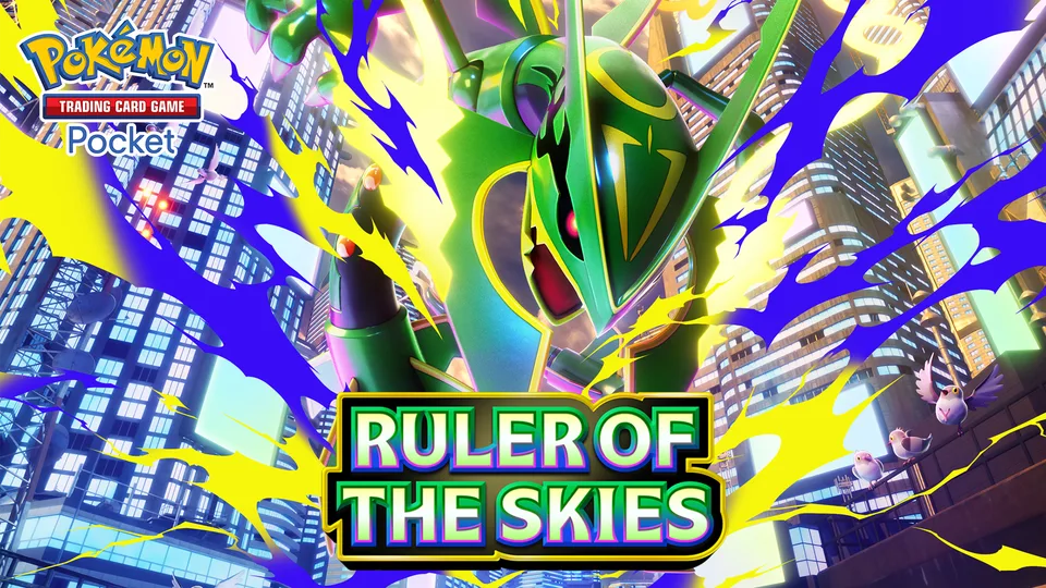 Mega Rayquaza featured in Pokémon TCG Pocket Ruler of the Skies artwork
