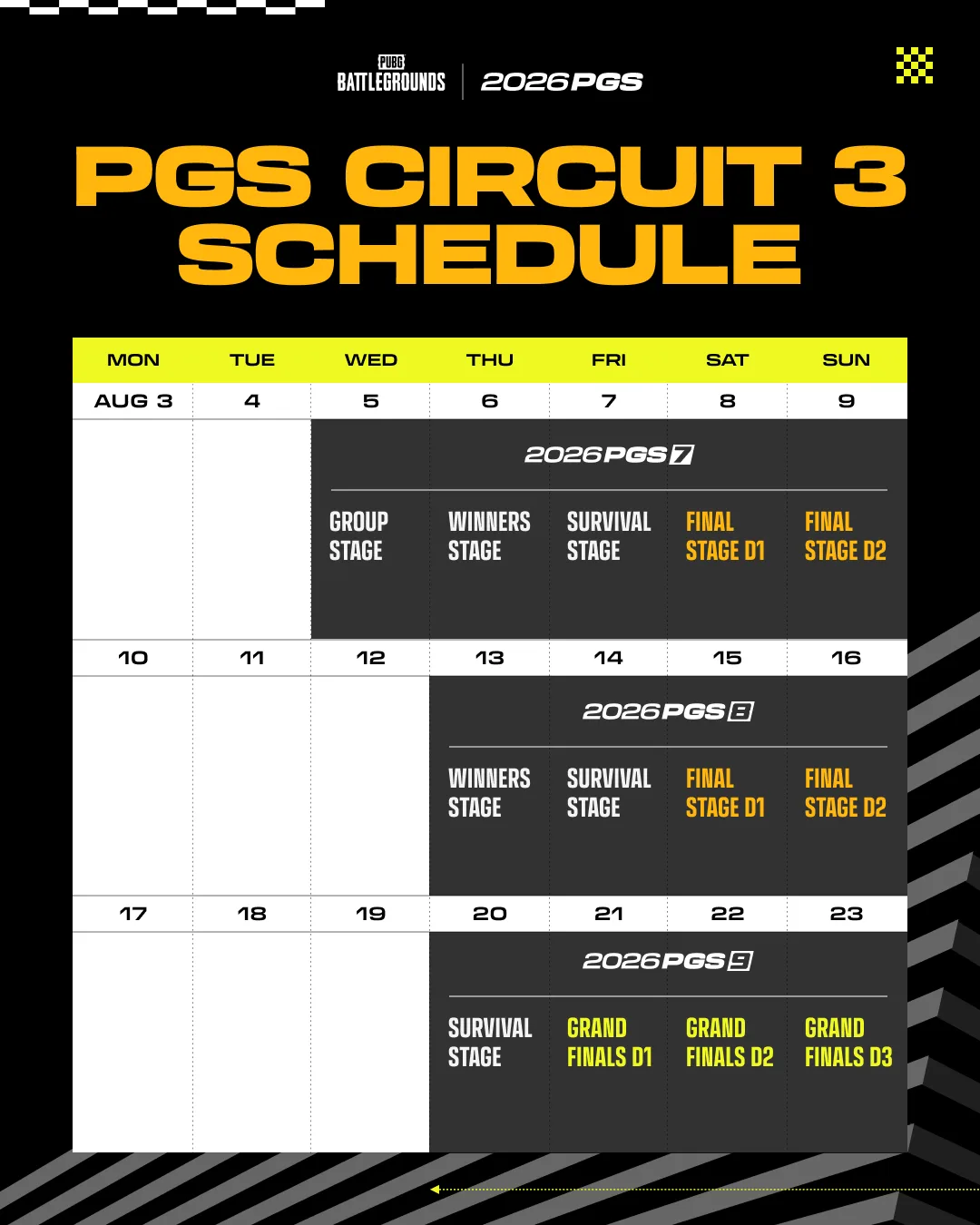 PUBG Global Series Circuit 3 schedule for PGS 7, PGS 8 and PGS 9