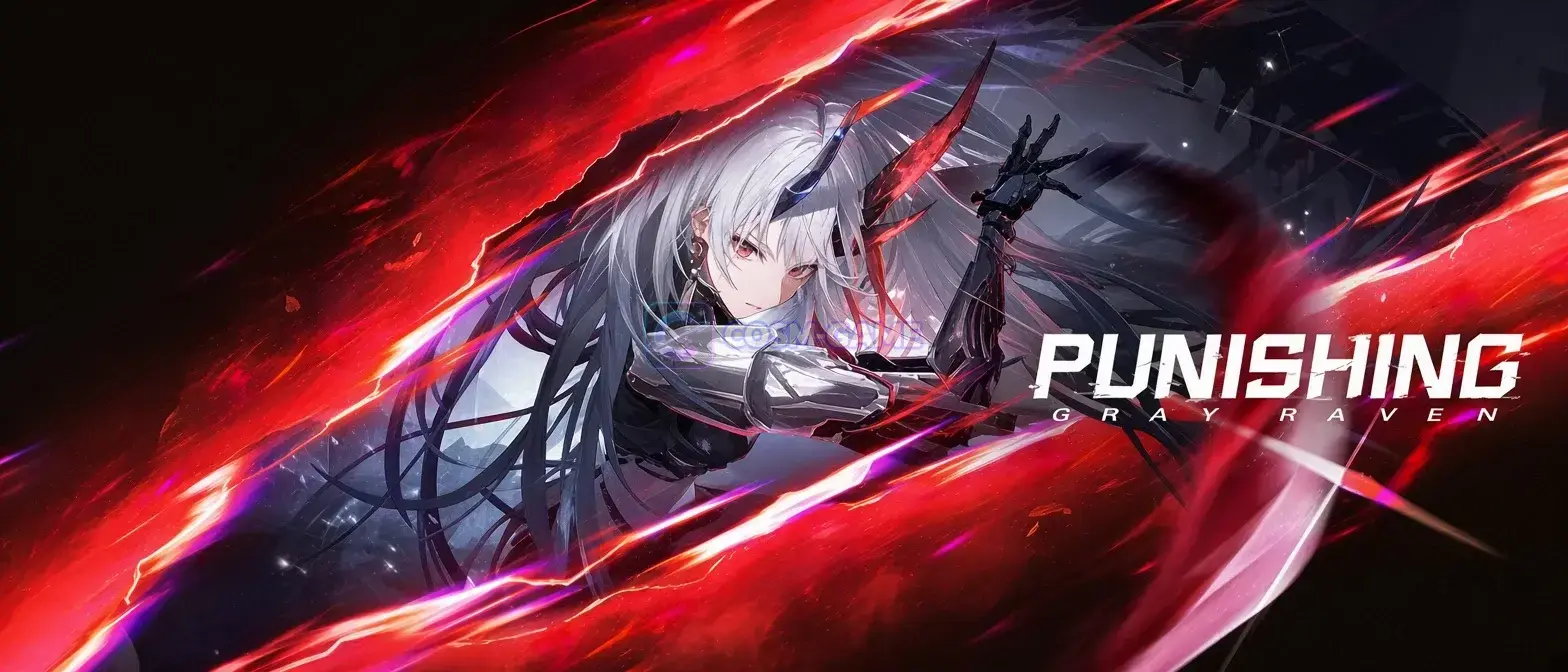 A white-haired character surrounded by sweeping red energy across a dark background.