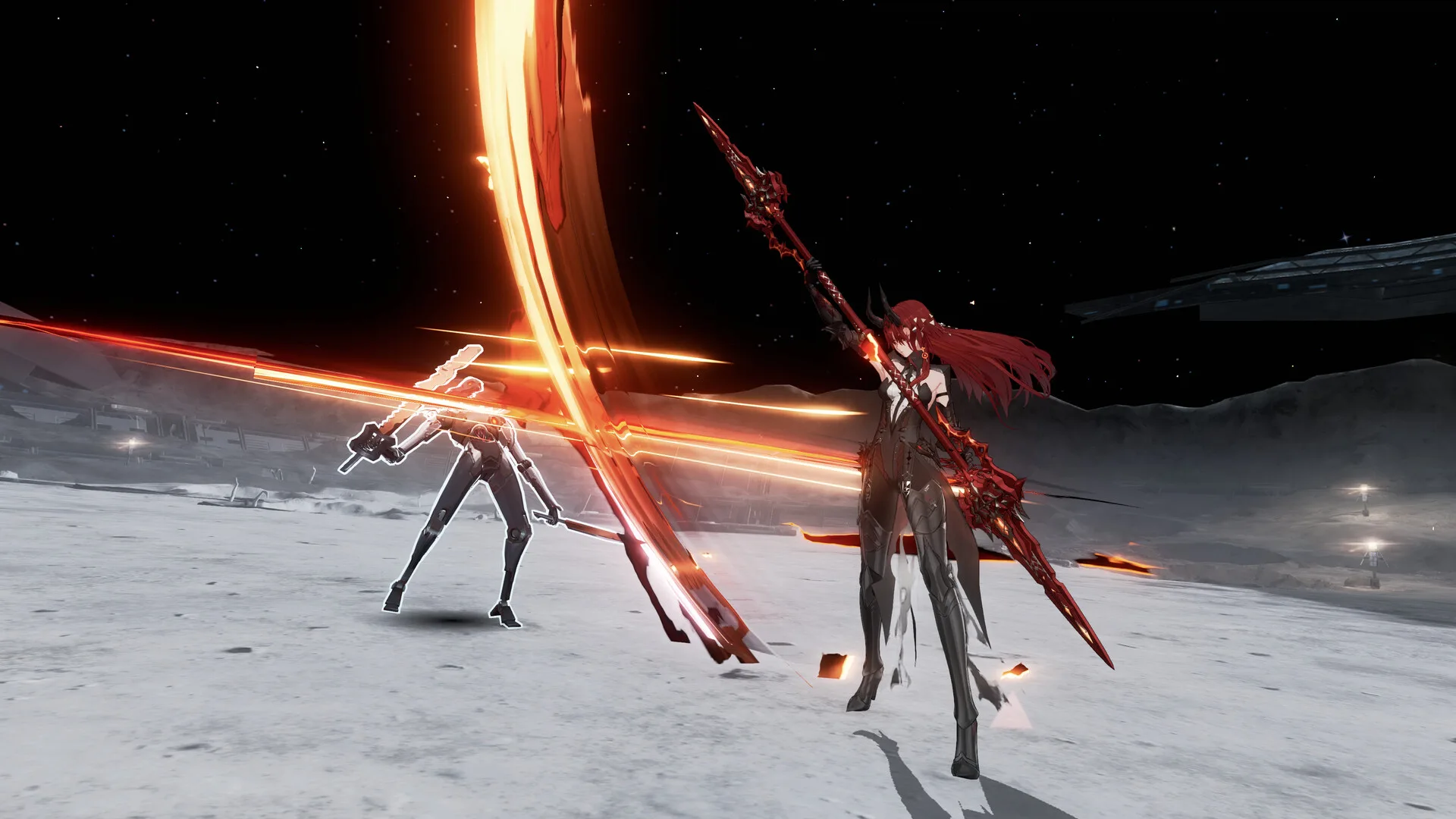 A Punishing: Gray Raven gameplay battle with a playable Construct and bright combat effects.