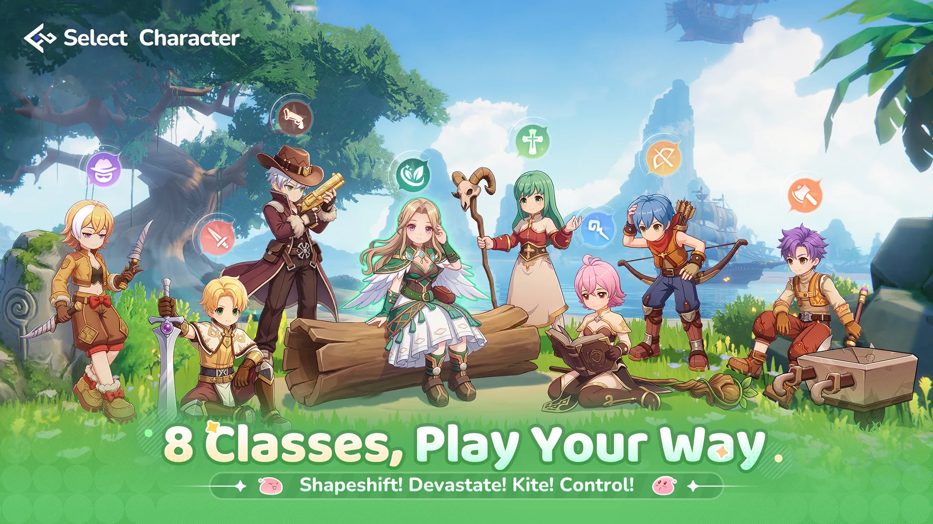 Ragnarok The New World character-select screen showing eight playable classes