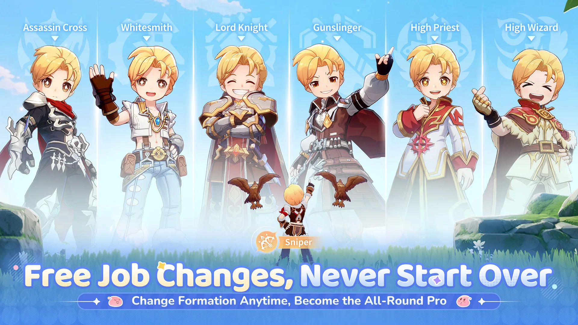 Ragnarok The New World job lineup showing free class changes