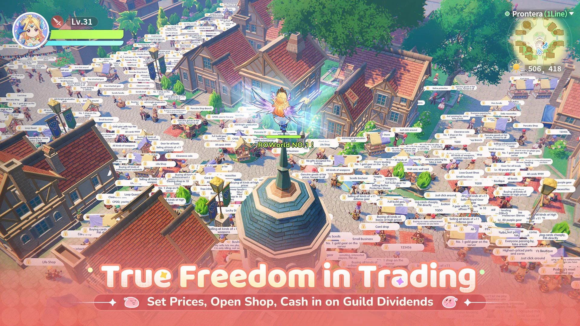 Ragnarok The New World players operating shops throughout Prontera