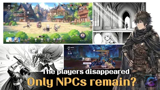 RELLION: NPC Survival promotional gameplay image showing its heroes, team progression, and character management interface.