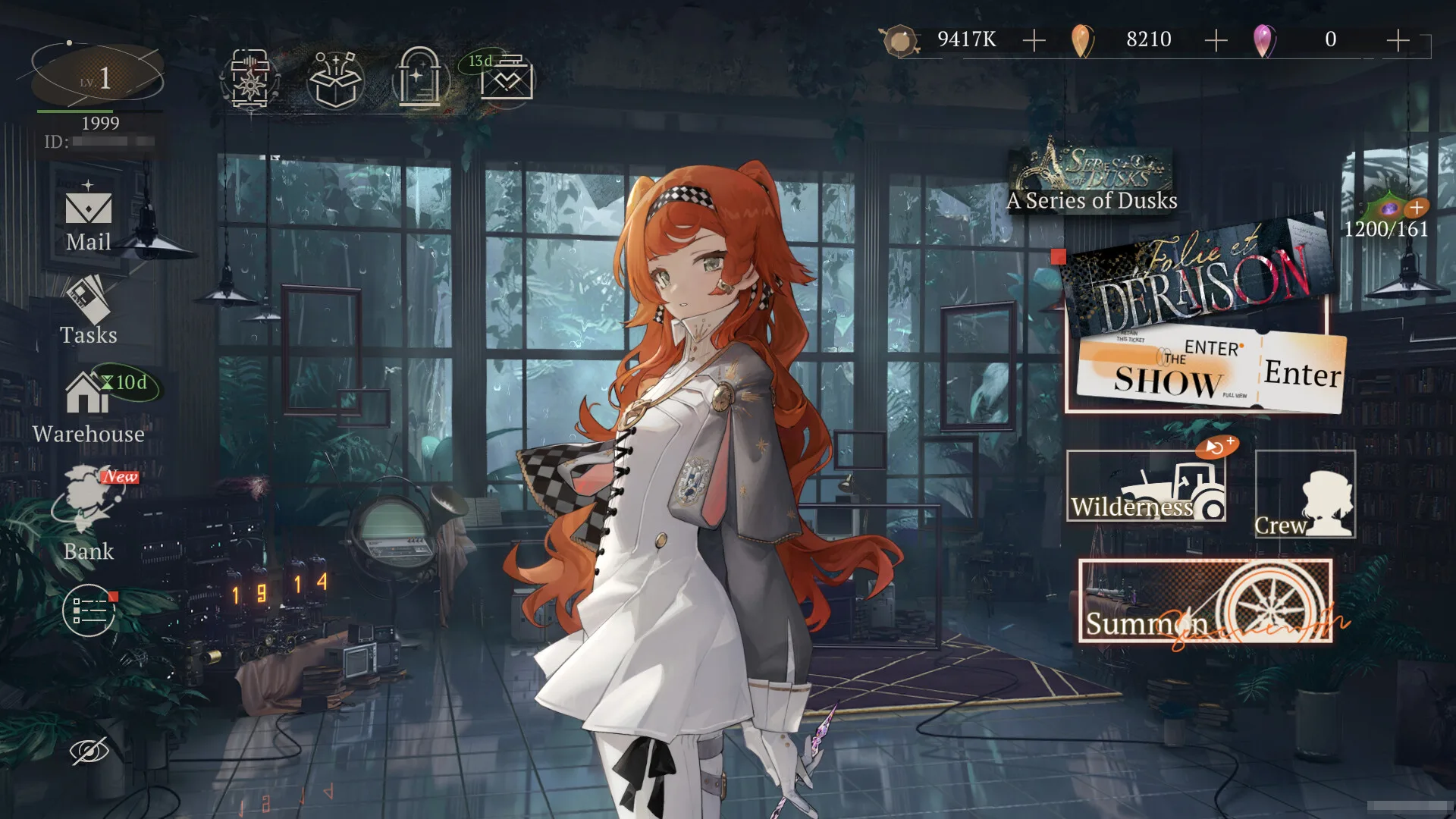 A character standing beside the suitcase hub menu in Reverse: 1999.