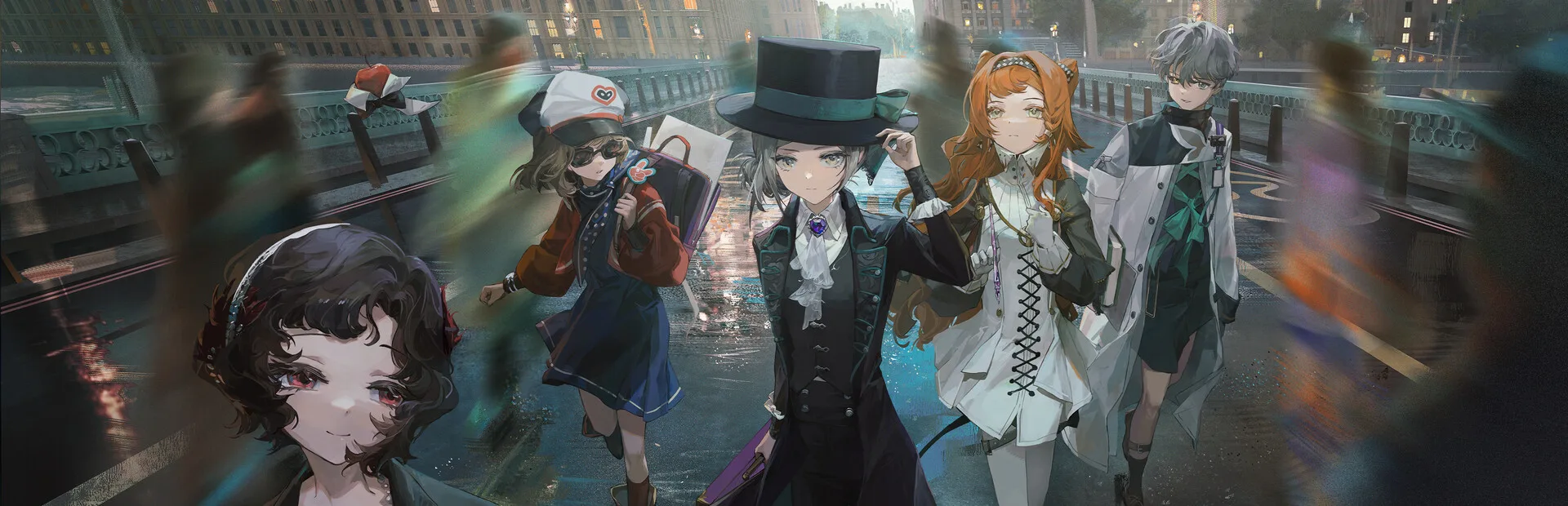 Reverse: 1999 key art featuring Vertin the Timekeeper and a cast of Arcanists against an ornate retro-styled background