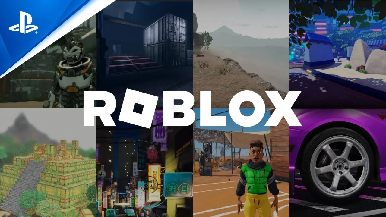 A montage of Roblox experiences in the official PlayStation launch trailer artwork.