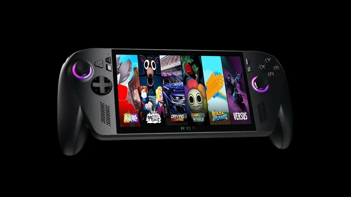 An Xbox Ally handheld displays Roblox with controls suited to portable play.