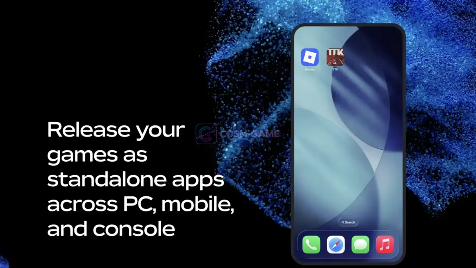 Roblox RDC 2026 graphic showing a game released as a separate app on a mobile device