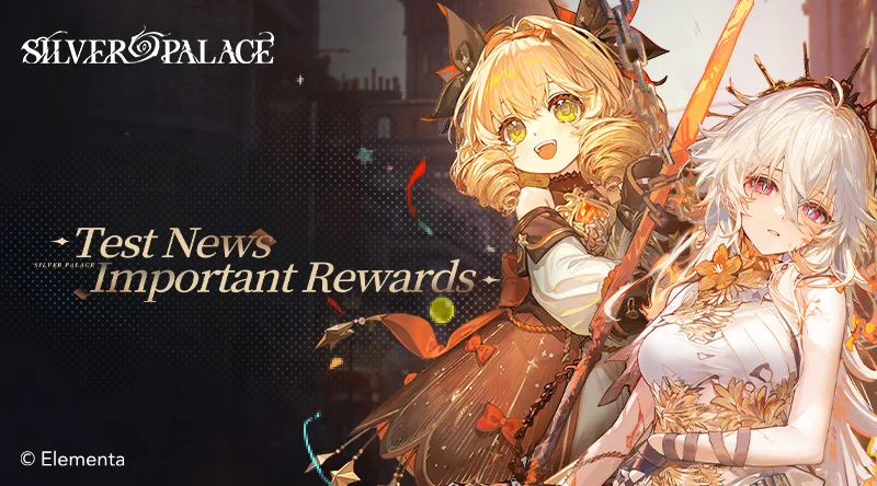 Two Silver Palace characters appear together in artwork highlighting beta test news and rewards.