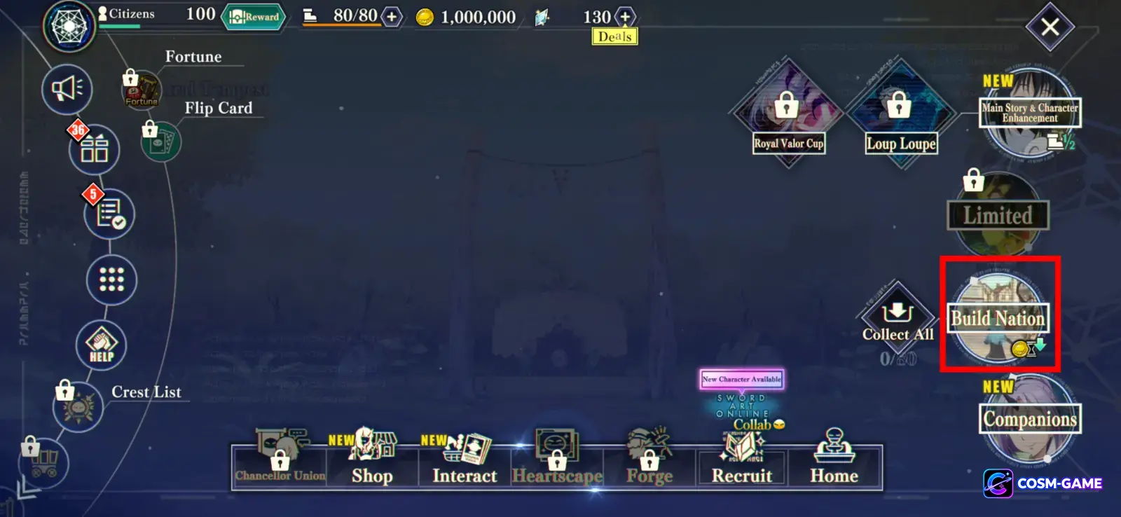The game menu highlights the Build Nation option used to develop Tempest.