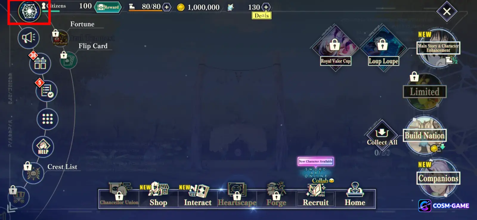 The Home interface shows where Great Sage can be opened for gameplay guidance.