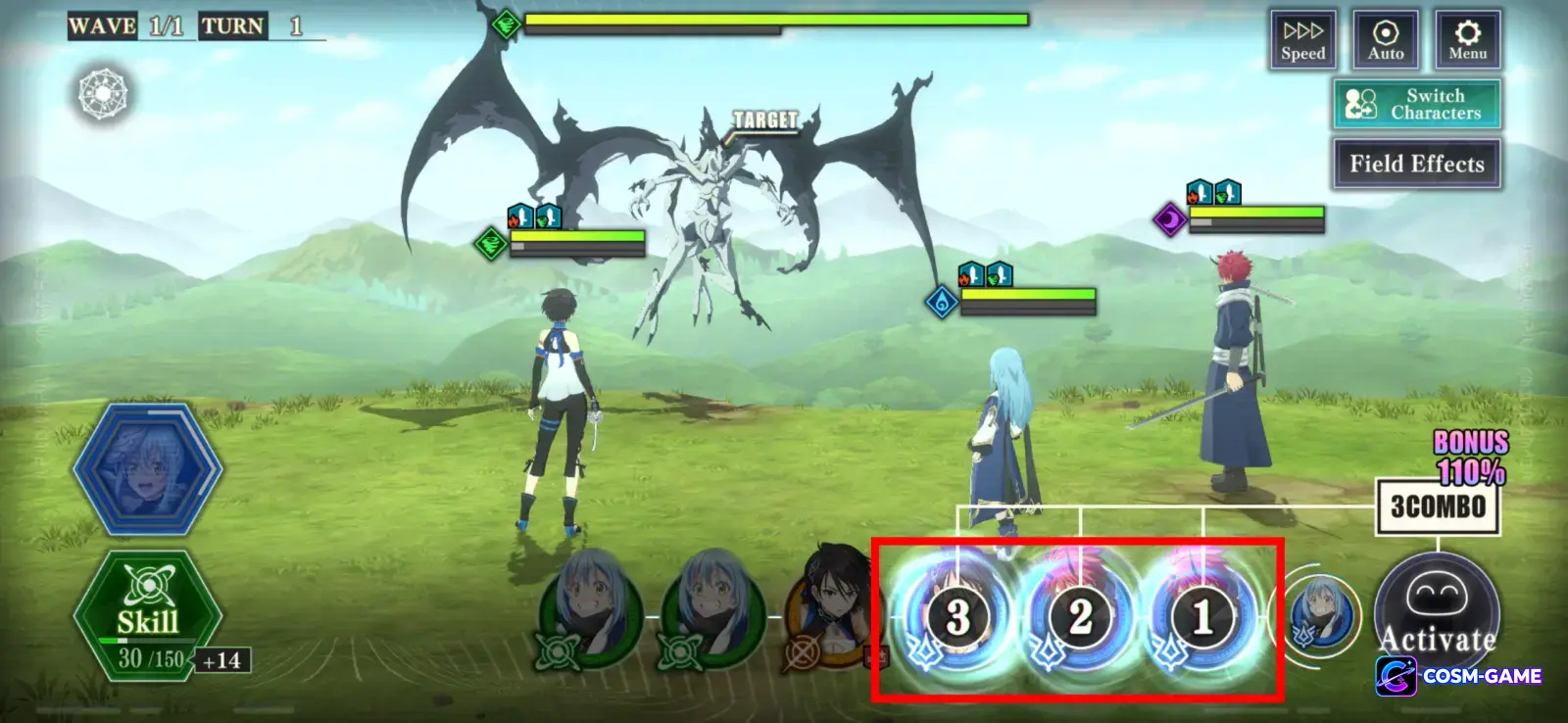 Characters fight through the command battle interface while Souls are selected and activated.