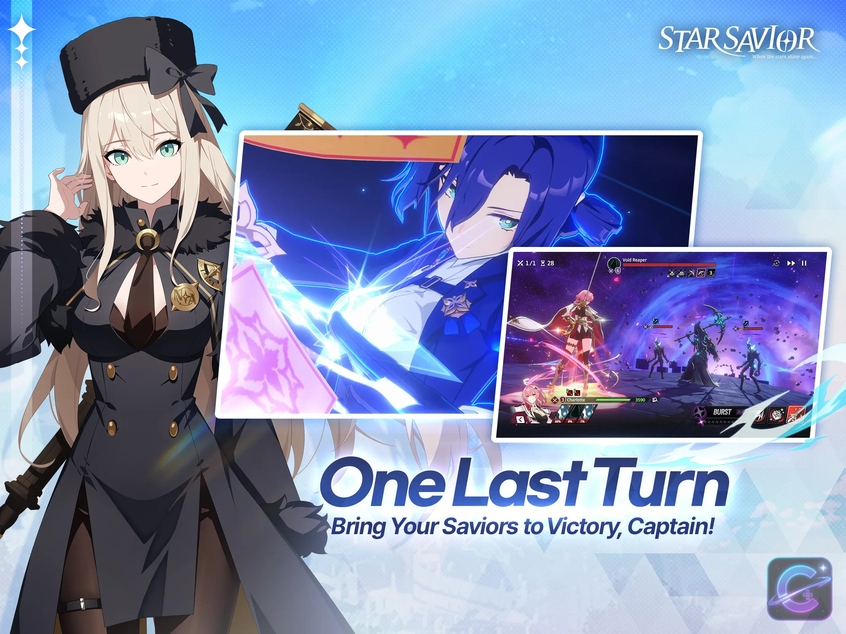 A StarSavior mobile scene highlights the game's character-focused progression presentation.