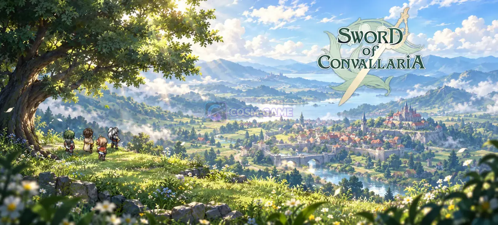 Sword of Convallaria characters rush forward beside the game logo on the journey selection screen.