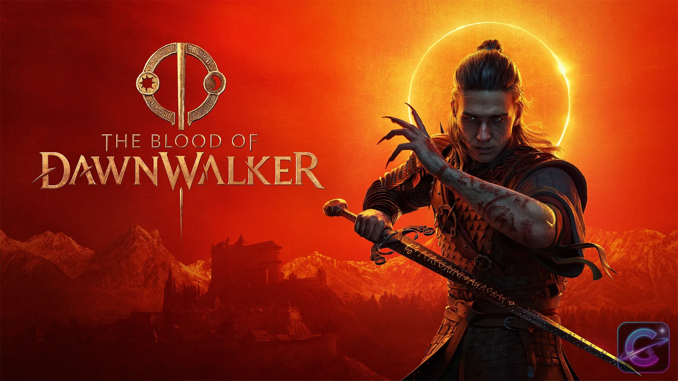 Coen stands beneath an eclipse in official The Blood of Dawnwalker key art.