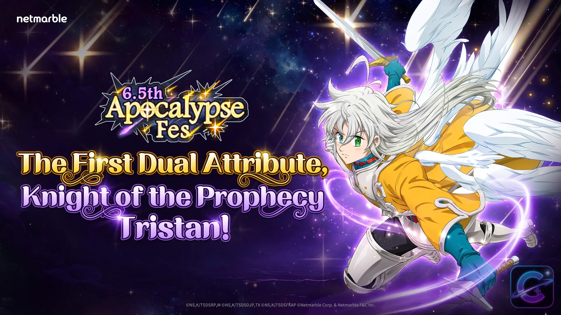 Tristan stands amid contrasting light and darkness effects in the Apocalypse Festival scene.