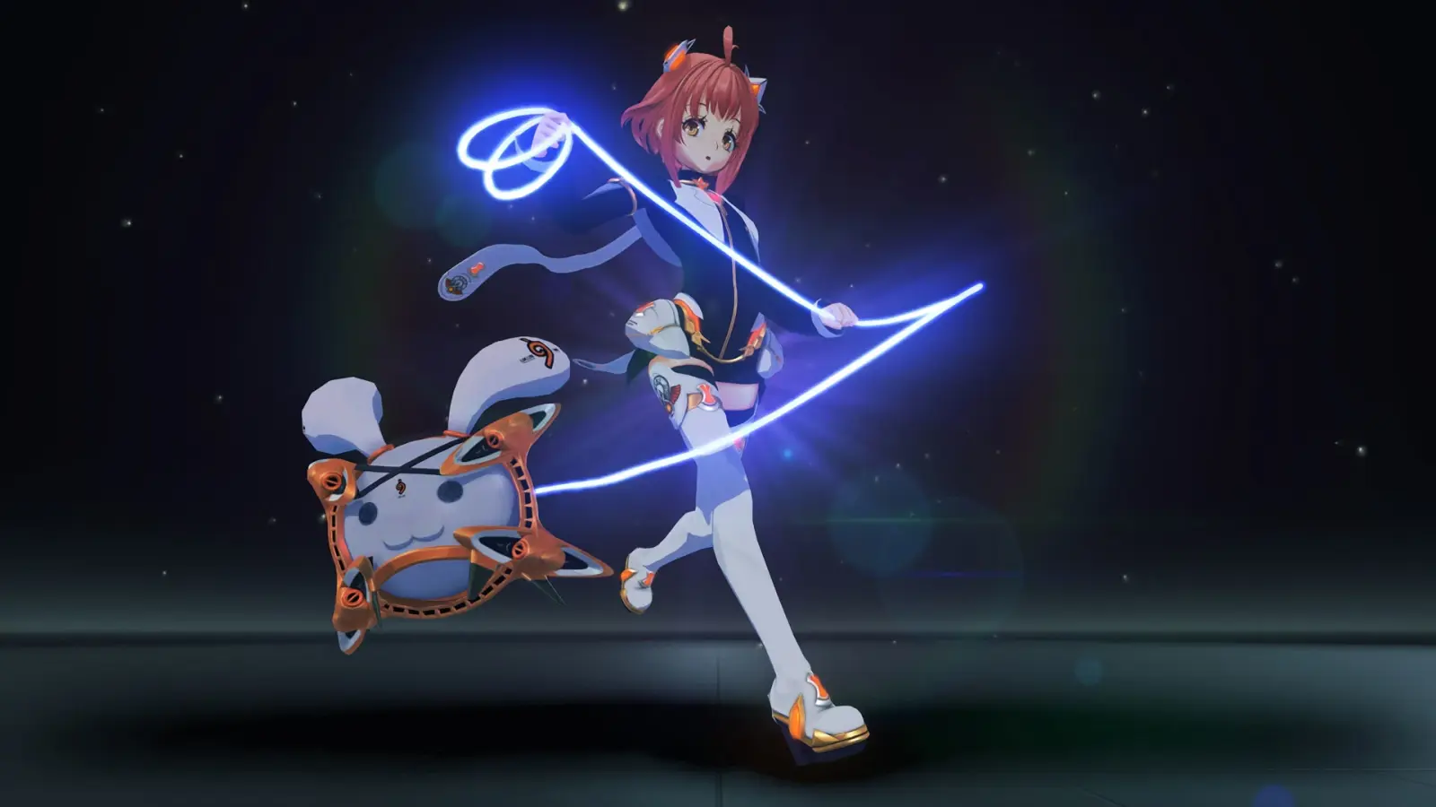 The new Rare Blade MOMO poses with her companion against a dark background.