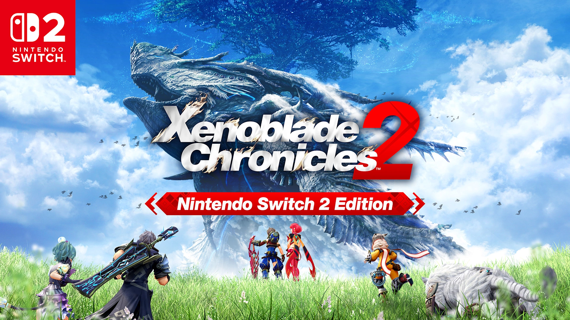 Rex, Pyra and the Xenoblade Chronicles 2 cast in Nintendo’s Switch 2 Edition availability artwork.